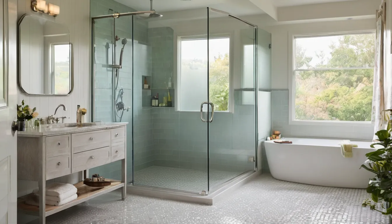 Bright, accessible walk-in shower with a low entry and grab bar in a home near Gary